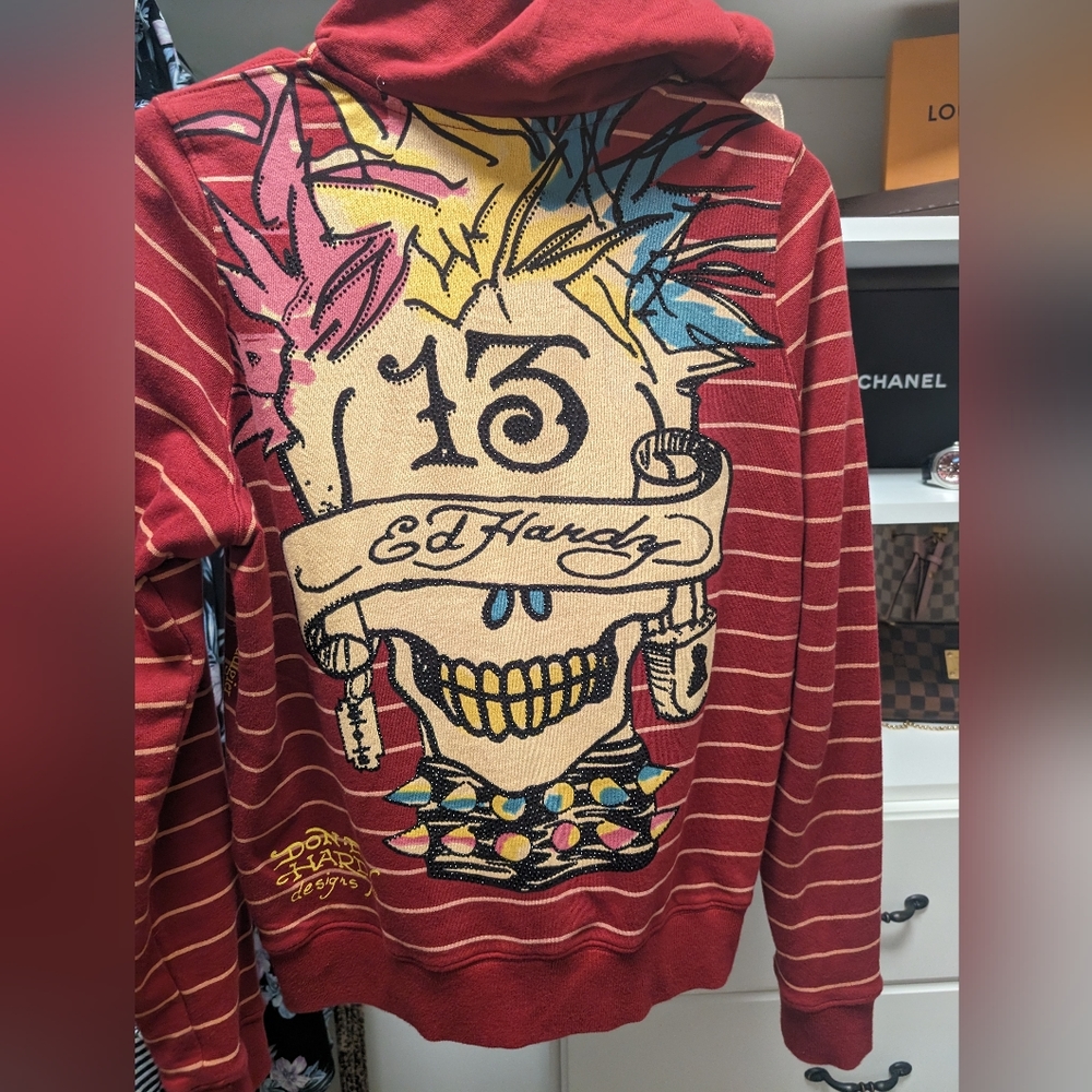 Ed Hardy sequined and beaded women's zip hoodie